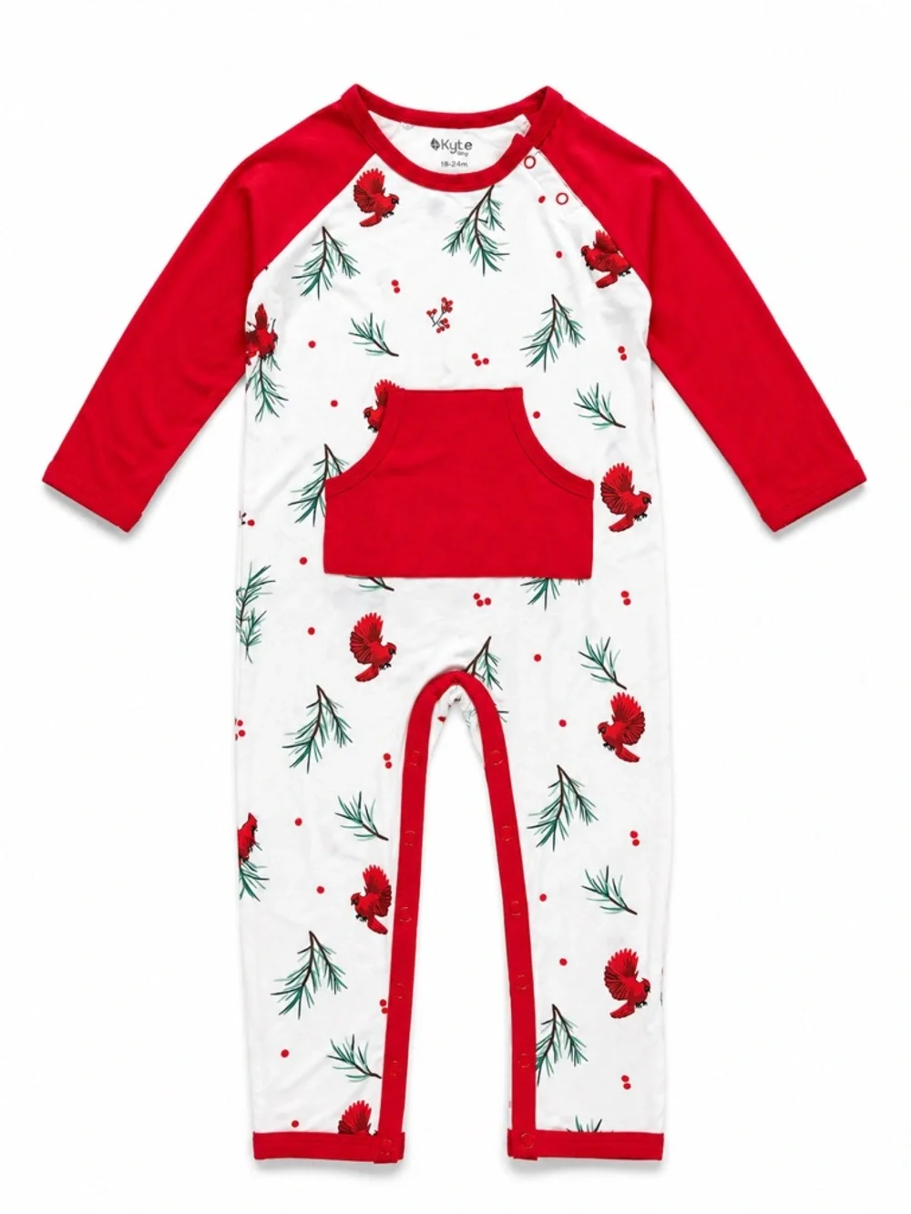 New - Kyte Baby Red & White Cardinal Print Raglan Baby Romper